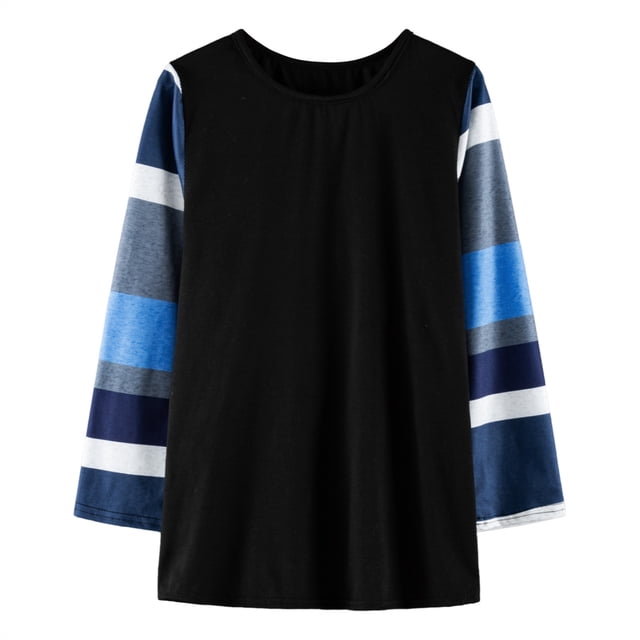 SXcggal One Haut de Mode pour Filles, Tunique Décontractée à Rayures Color Block, Manches Longues, Col Rond Ample, T-Shirt Mignon et Confortable pour Filles