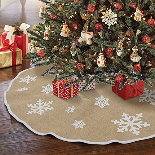 Aytai Jupe Arbre de Noël 48 Pouces Jupes Arbre Rustique Blanc Flocon de Neige Imprimé Décorations de Noël Intérieur Extérieur