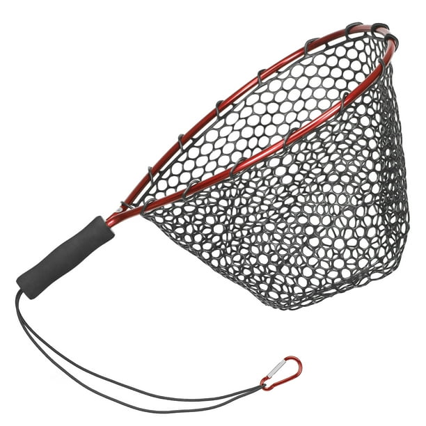 Walmeck Fishing Net Soft Silicone Fish Landing Net Aluminium Alloy Pole EVA  Handle with Elastic Strap and Carabiner Fishing Nets Tools Accessories for