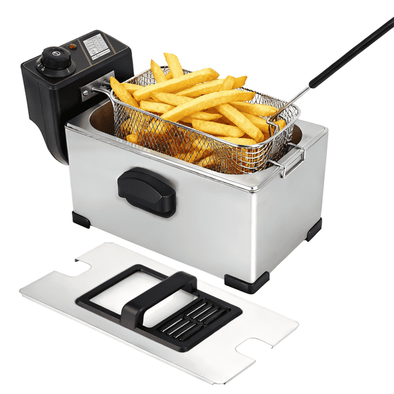 Suodoka Deep Fryer with Baskets, 3.5QT Electric Fryer with Adjustable Temp & Timer, Nonstick Tank for Chicken & Fries