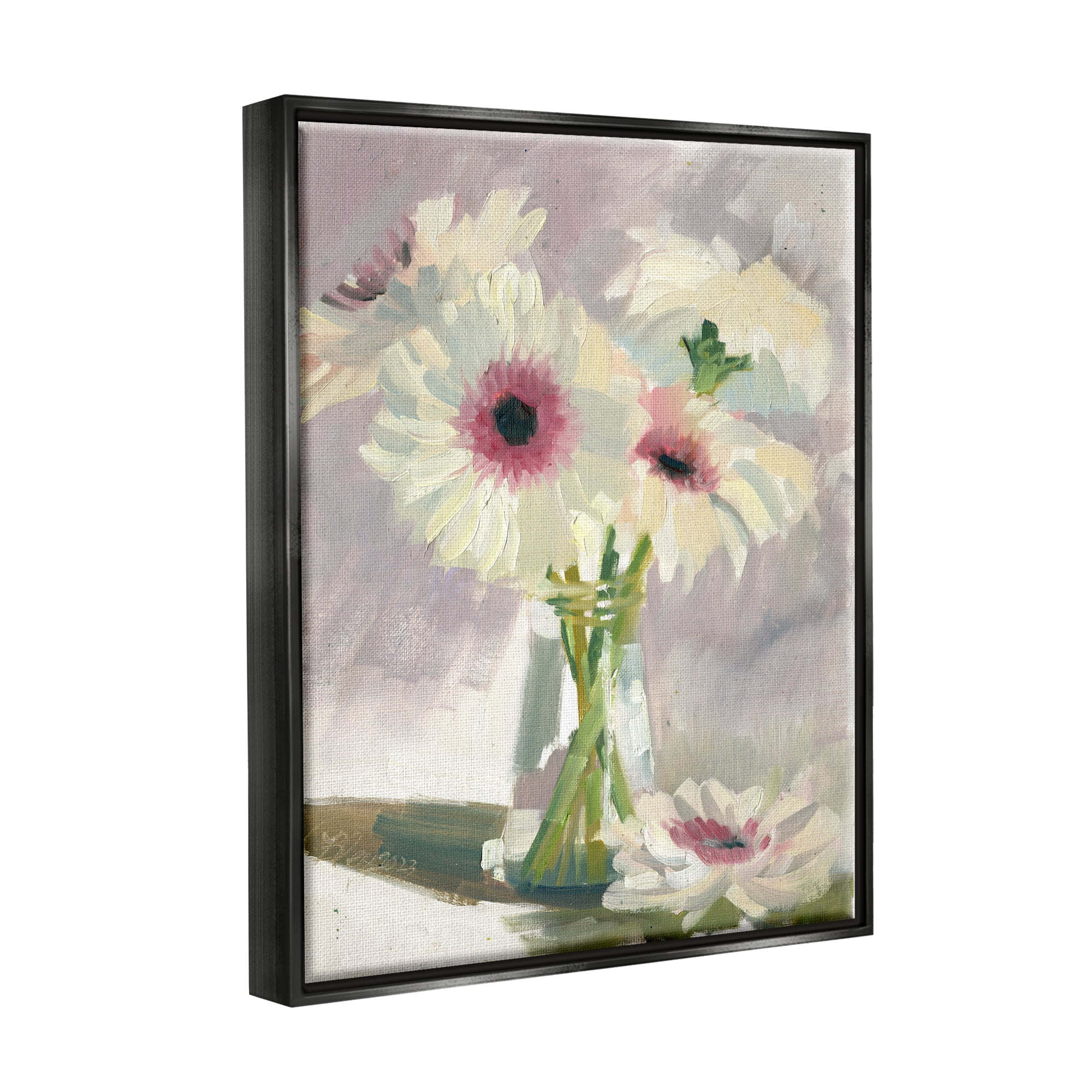 Stupell Industries White Mums Painting Botanical & Floral Painting Black Floater Framed Canvas Art Print Wall Art, 17 x 21