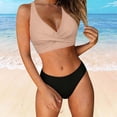 thumbnail image 5 of HVOBTTY Summer Women's 2 Piece Bikini Swimsuit Set Period Use Solid Color V Neck Back Built In Pad Wireless Beach Suits, 5 of 5