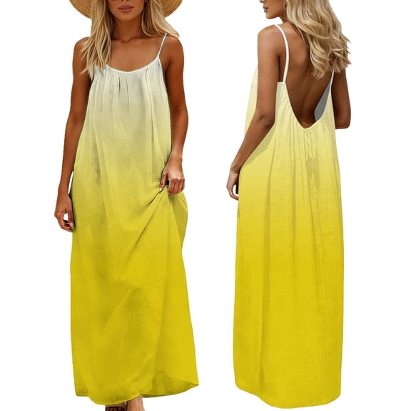 Backless Dress for Women Sleeveless Long Cami Loungewear Dress Spaghetti Strap House Dress Maxi Sundress with Back Tie