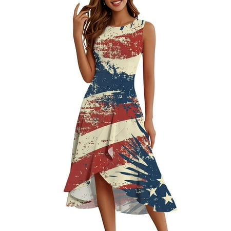 Bra For Backless Dress  4Th Of July Casual Cotton Sleeveless Round Neck American Flag Ruffle Flowy Long Tank Linen Dress Plus Size Bridesmaid Teacher Outfits Dresses Cocktail (XXL  Vermilion) ZMTing