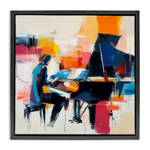 Stupell Industries Musical Melodies Piano Musician Performing Arts Painting Black Floater Framed Canvas Art Print Wall Art, 18 x 18