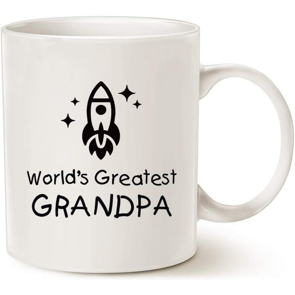 Funny Grandpa Coffee Mug, Worlds Greatest Grandpa Rocket Ship Cup White 11 Oz, Best Birthday Gifts for Grandpa, Grandfather