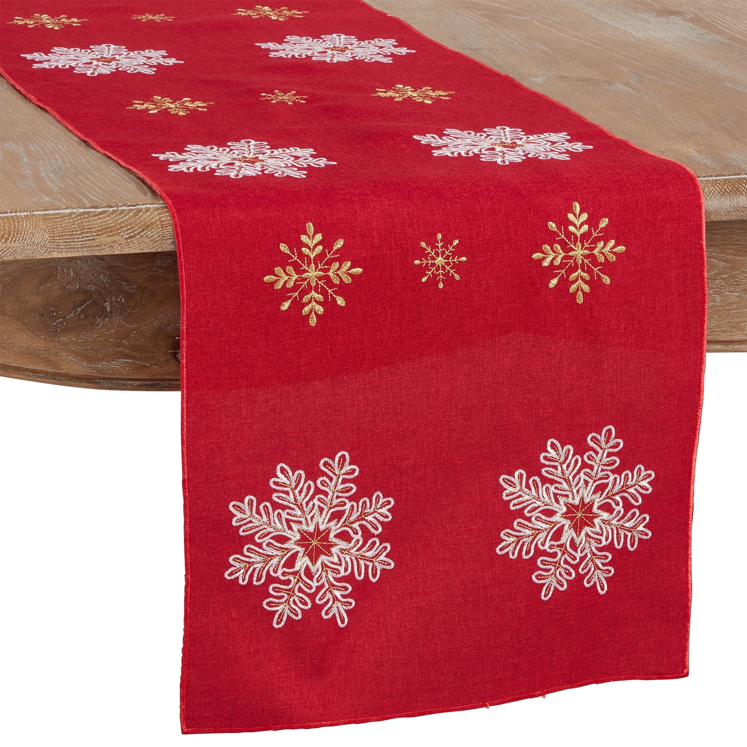 ALAZA Christmas Reindeer and Snowflakes Red Table Runner Cover for Family Dinner,Wedding Christmas Party Holiday Decor,Farmhouse,13 x90 Inches,Machine Washable 