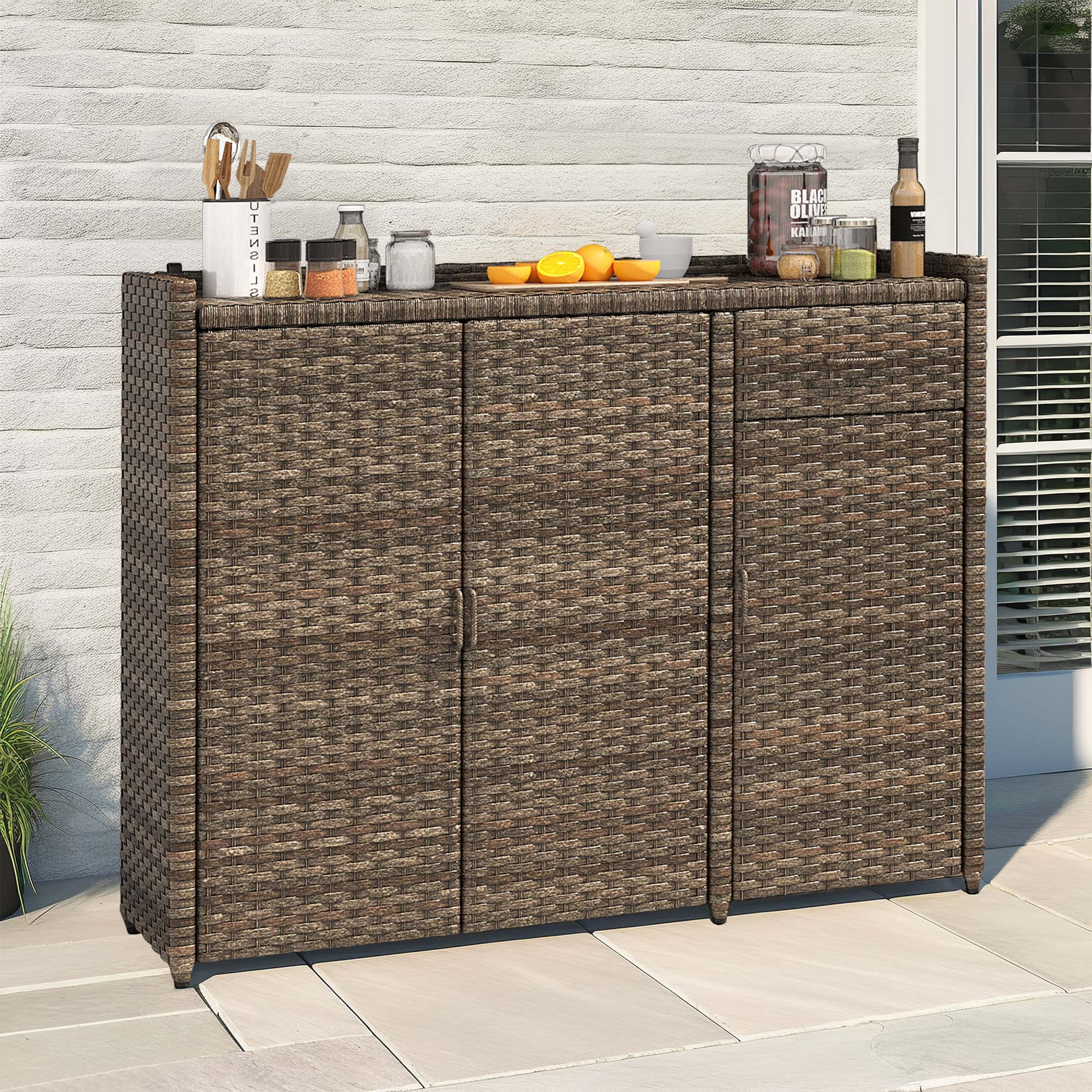 Dextrus Rattan Wicker Outdoor Storage Cabinet, Foldable