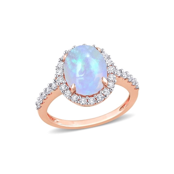 2.85 Carat (Ctw) Blue Opal Halo Ring in 10K Rose Pink Gold with White Topaz for Women