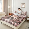 thumbnail image 4 of Feelyou Paris Eiffel Tower Bed Sheets, Pink Rose Flower Floral King Sheets, Romantic Valentine's Day Sheet Set, Lightweight Room Decor, 4 Pieces, 4 of 7