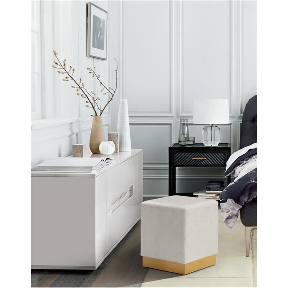 Pemberly Row Contemporary Velvet Ottoman / Stool in Cream Finish