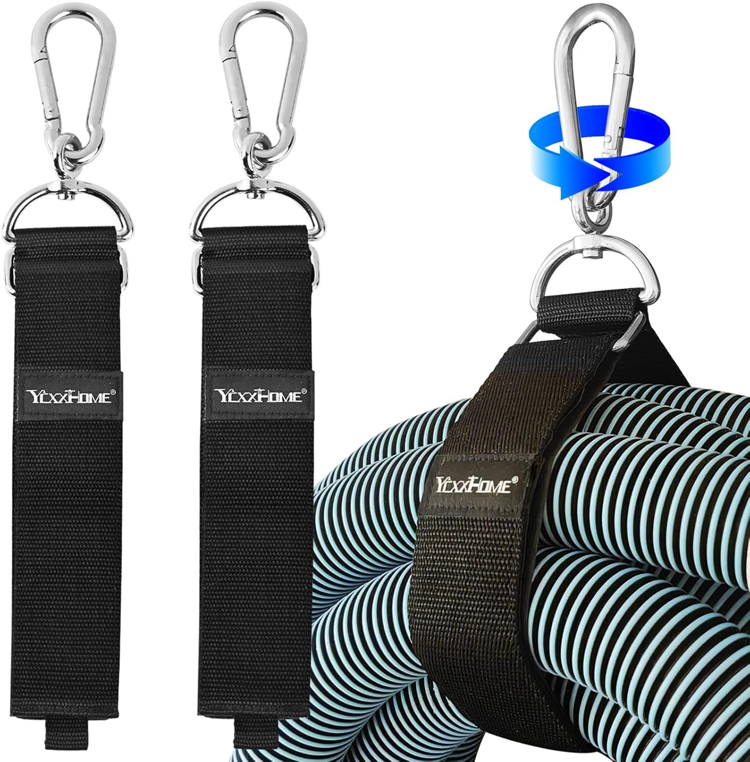 FEFEFW-2-Pack Heavy Duty Storage Strap with 360° Rotating Carabiner & Velcro – High Load Capacity, Wall, Ceiling, Netting Mount, PP Webbing for Hose, Cord, Ladder, Garage, Garden, Tennis Court, RV