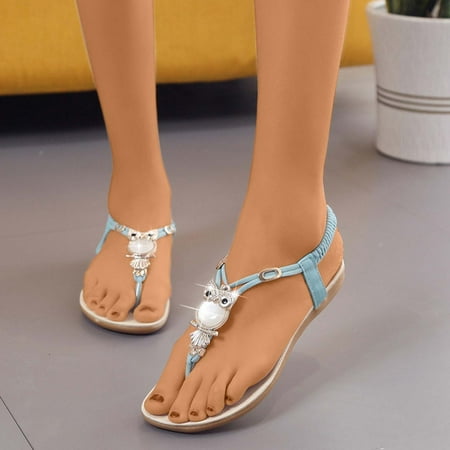 

Jsaierl Flat Sandals for Women Casual Summer Flats Flip Flops Bohemian Open Toe Breathable Comfortable Shoes Roman Sandals Size 9