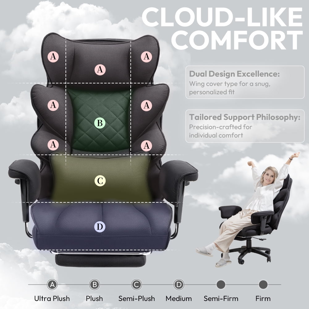GOOSEA Office Chair Adult Fabric High Back Indoor Commercial Adjustable Seat Height Executive Chairs Footrest, Black