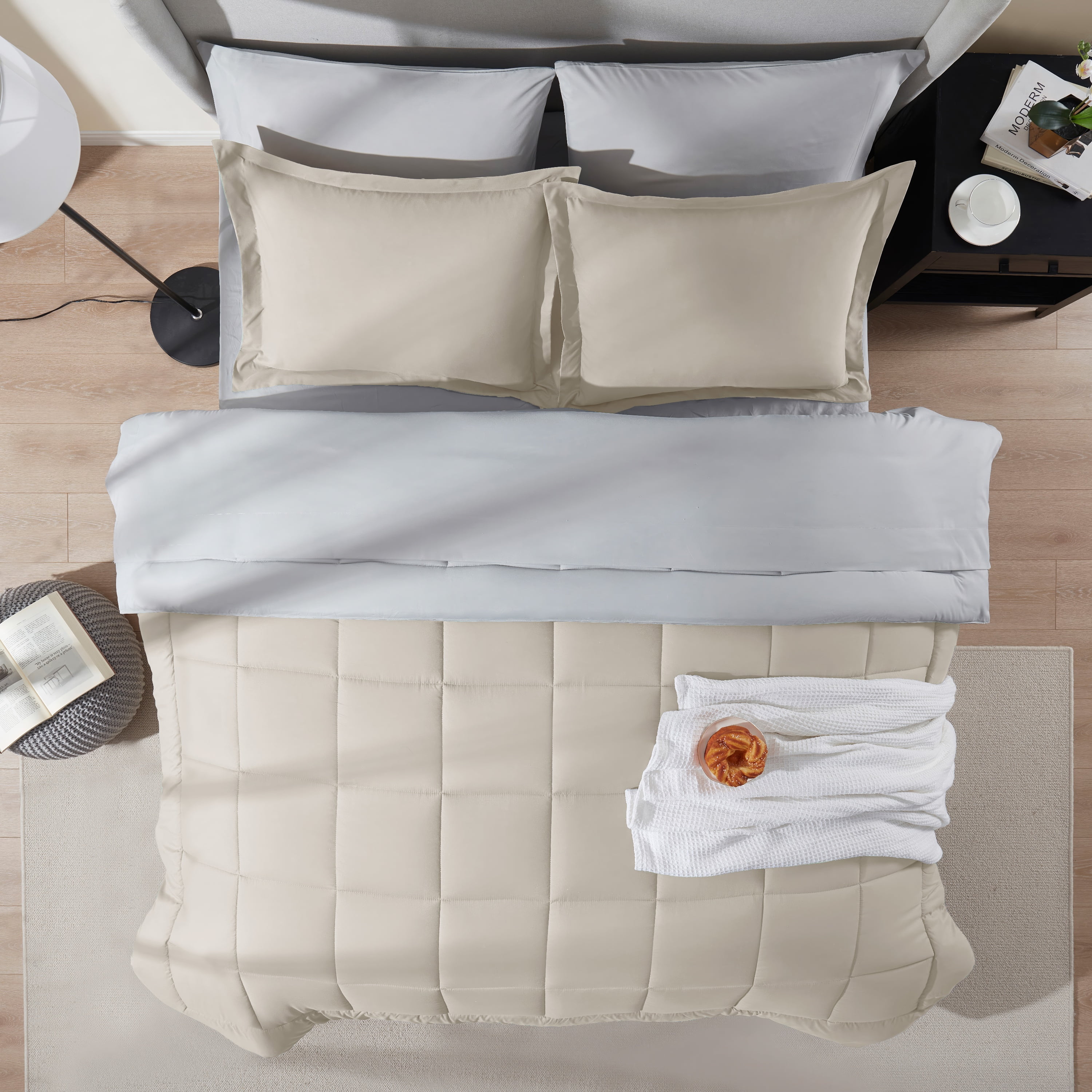 LammaLoe King Comforter Set, With King Sheets, Reversible Bed In A Bag 7 Piece, Bedding Set, Beige