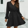 thumbnail image 2 of Fashion 2025 Lindreshi Fall Dresses for Teens with Long Sleeves Fashion Women's Bandage Casual Long Sleeve Dress V-Neck Ladies Solid Dresses, 2 of 8