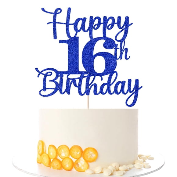 Decoración para tartas Kaoenla con purpurina para cumpleaños número 16, color azul