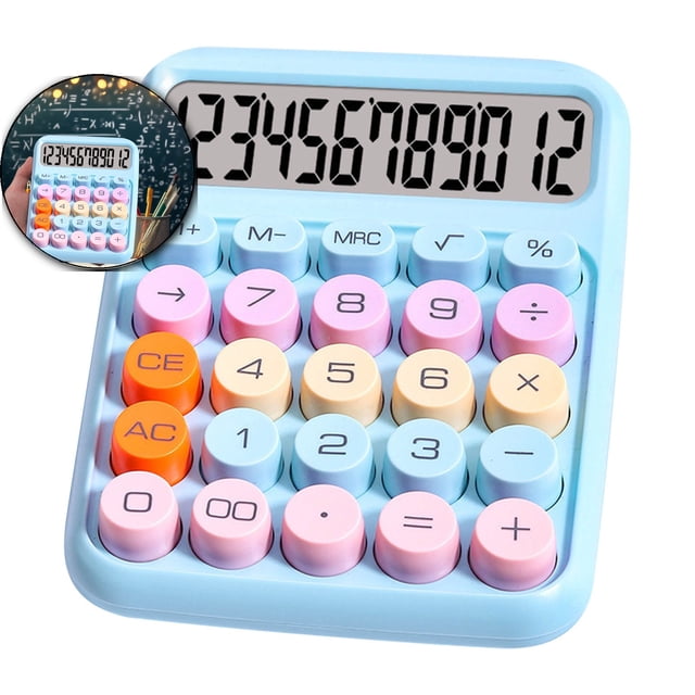 Dvruxg Mechanical Switch Calculator with Big Buttons, Calculators Desktop, 12 Digits, Large LCD Display, Desk Calculator, Cute Calculators for Office