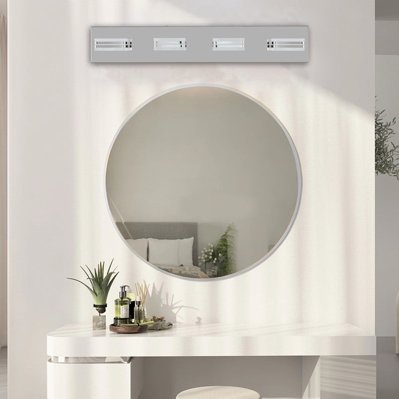 26" Modern Chrome 4-Light LED Vanity Light, Square Acrylic Lampshades Wall Mount Fixture for Bathroom, Mirror Lighting