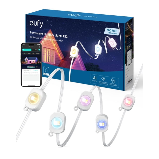 Luces exteriores eufy E22 de 30 m con triple LED RGBWW a prueba de agua