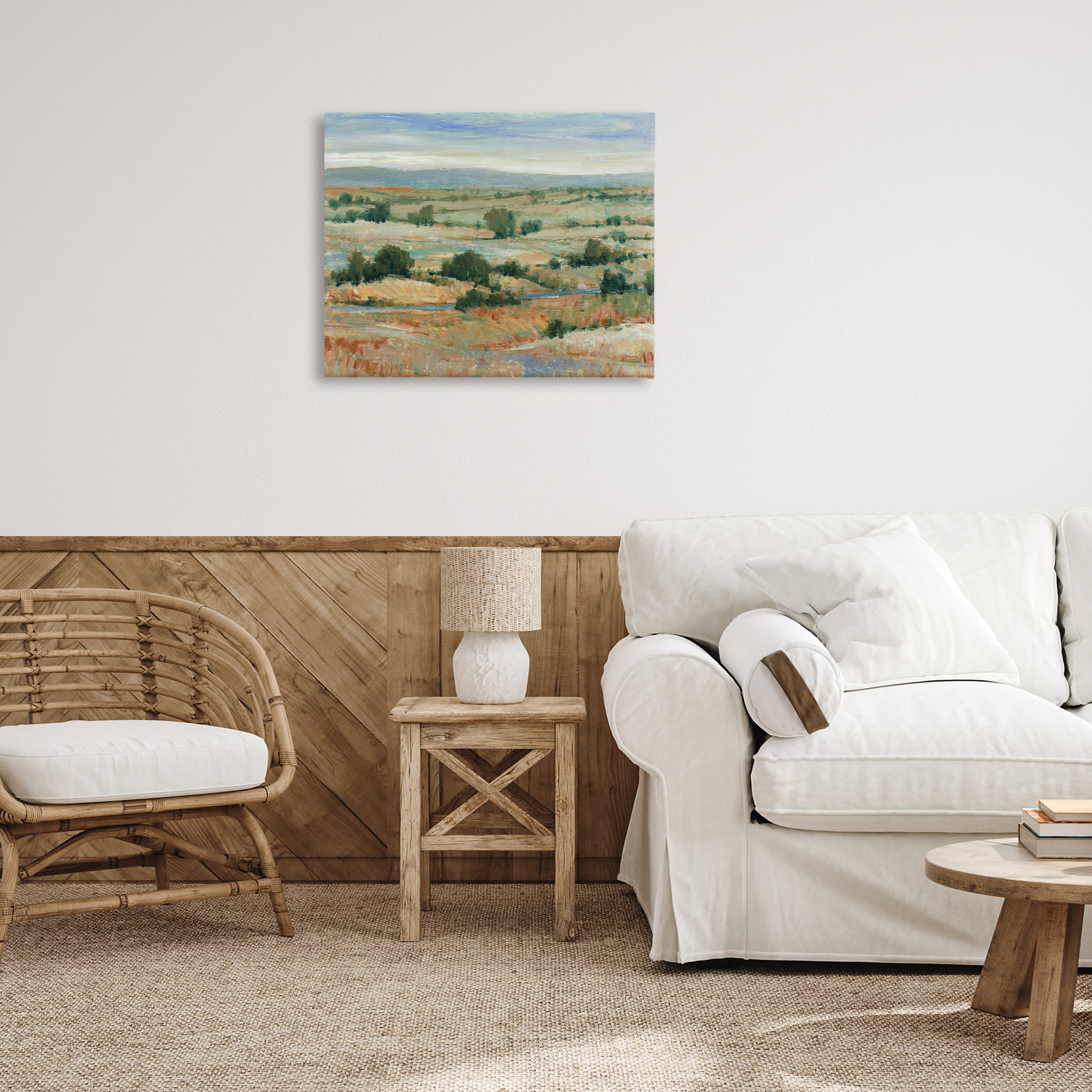 Stupell Industries Distant Farmland View Landscape & Nature Painting Wrapped Canvas Art Print Wall Art, 30 x 24