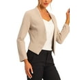 thumbnail image 4 of Women's Work Office Blazer Collarless Business Casual Suit Jacket Cropped Blazer 3XL Camel, 4 of 6
