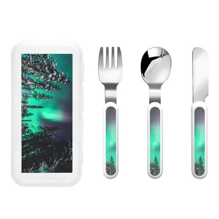 

Rateoe Northern Lights 2 for Stainless Steel Kids Silverware Set - Child and Toddler Safe Flatware - Children s Knife Fork And Spoon Set