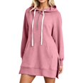 thumbnail image 2 of XUNKUSGA Womens Long Hoodie Fashion Half Zip Split Hem Hoodie Dress for Women Casual Solid Color Long Sleeve Oversized Hooded Sweatshirts Dress with Pocket M, 2 of 9
