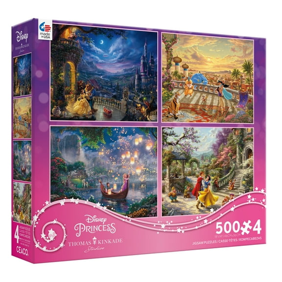 Ceaco - Thomas Kinkade - Disney - Princess Collection - Four 500 Piece Interlocking Jigsaw Puzzle
