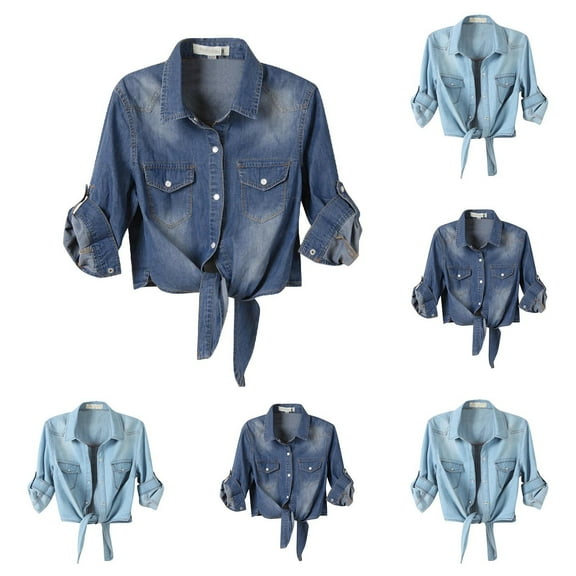 Ashirexll Winter Jackets for Women, Winter Coats for Women, Womens Fashion Casual 3/4 Sleeve Cape Denim Button Shirt Top