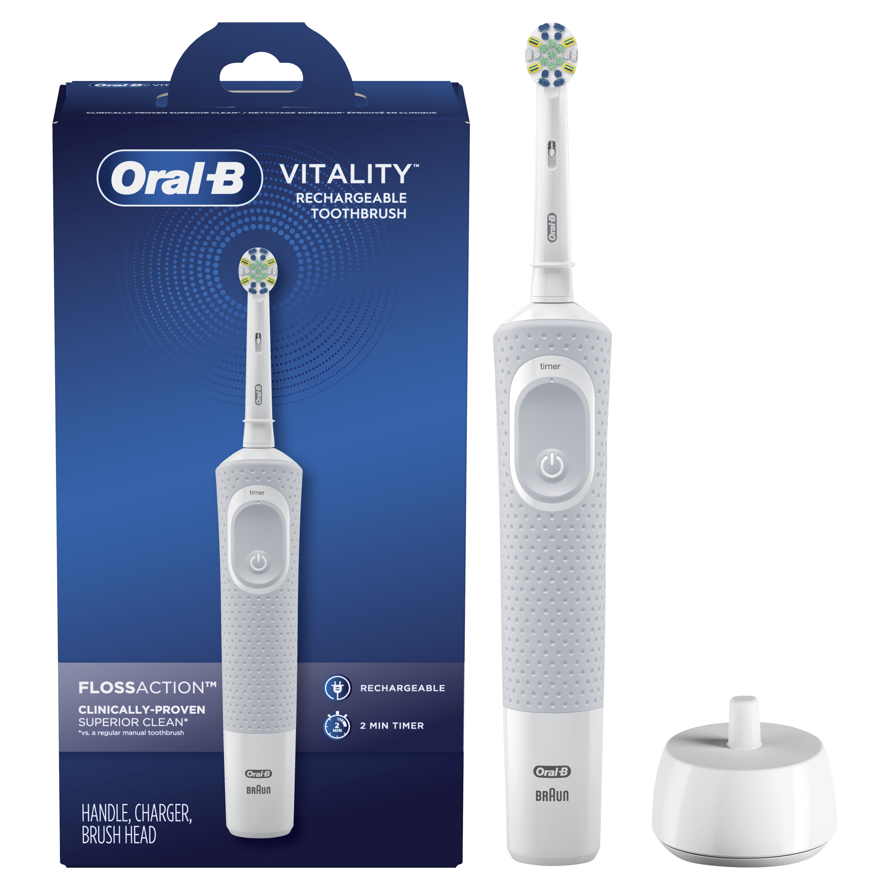 Literacy Ansættelse Afgang Oral-B Vitality FlossAction Electric Rechargeable Toothbrush, Powered by  Braun - Walmart.com
