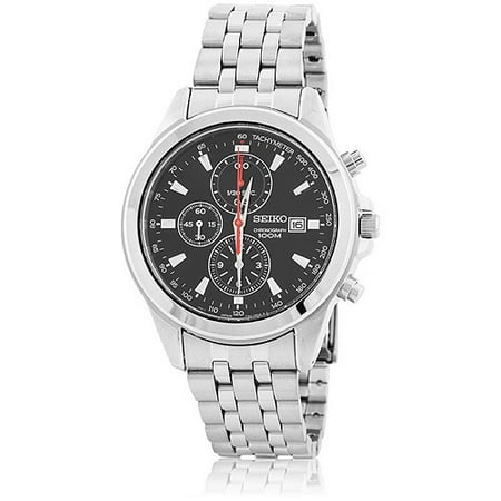 Seiko Men's Chronograph Watch with Black Face, Stainless Steel