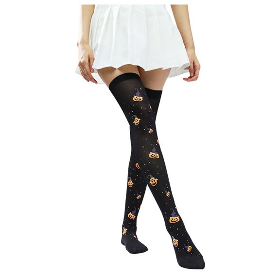 Bibifish Womens Socks Over The Knee Stockings Halloween Christmas Printed Cosplay Cartoon Thigh High Socks Fancy Dress Party Prop Holiday Casual Socks
