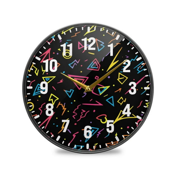 Yayeee Wall Clock Battery Operated 9.5" Silent Non-Ticking for Living Room, Black Neon Lightning