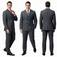 thumbnail image 2 of Beauty-Emily Men's Striped Double-Breasted Suit Set – Slim Fit 2-Piece Blazer & Pants, Bold Vertical Stripe Formal Suit for Party, Prom & Business, 2 of 12