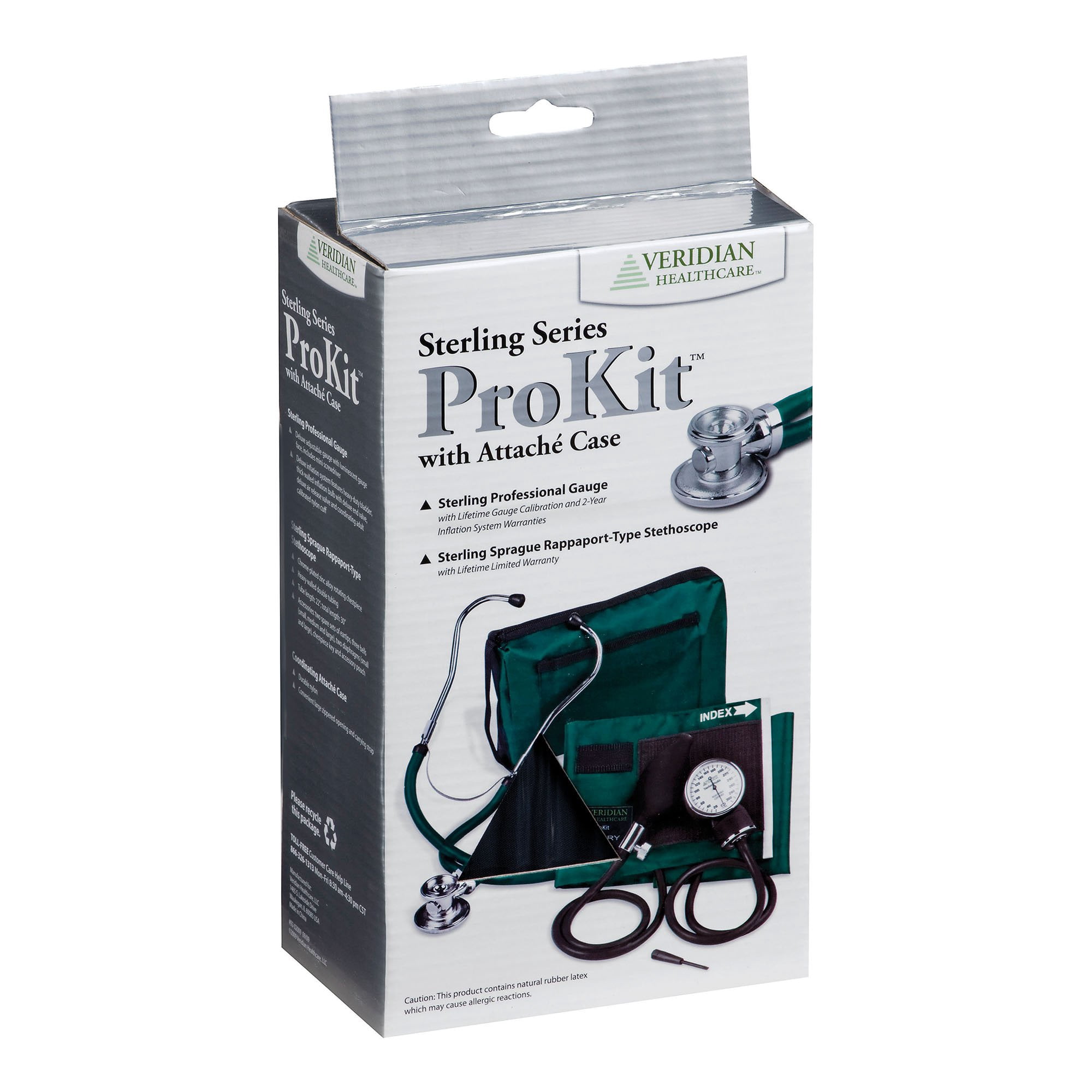 Veridian Healthcare Sterling ProKit Adjustable Aneroid Sphygmomanometer with Sprague Sthethoscope, Adult, Hunter Green