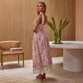 thumbnail image 2 of 2026 Summer New Fashion Women's Pink Floral Tie-Strap Maxi Dress, Square Neck A-Line Linen Blend Dress, 2 of 5