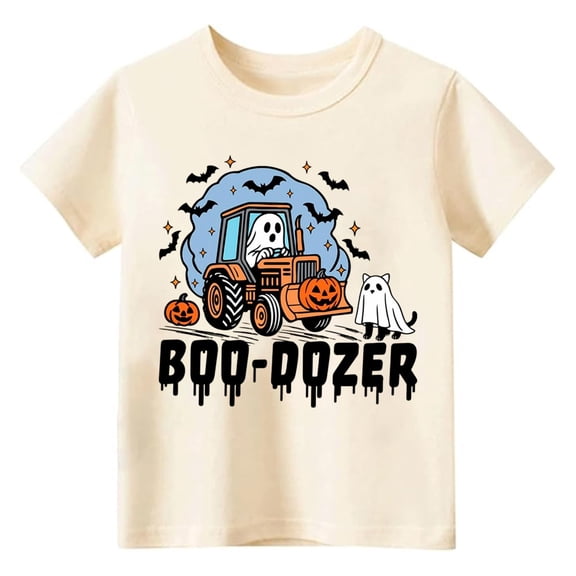Kiijoy Toddler Boys Halloween Graphic T Shirt Kids Short Sleeve T-Shirt Tee, Beige, Sizes 2-3