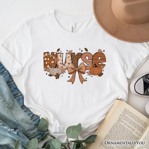Nurse Coquette Autumn T-Shirt, Cozy Fall Pumpkins Tee for Healthcare Heroes