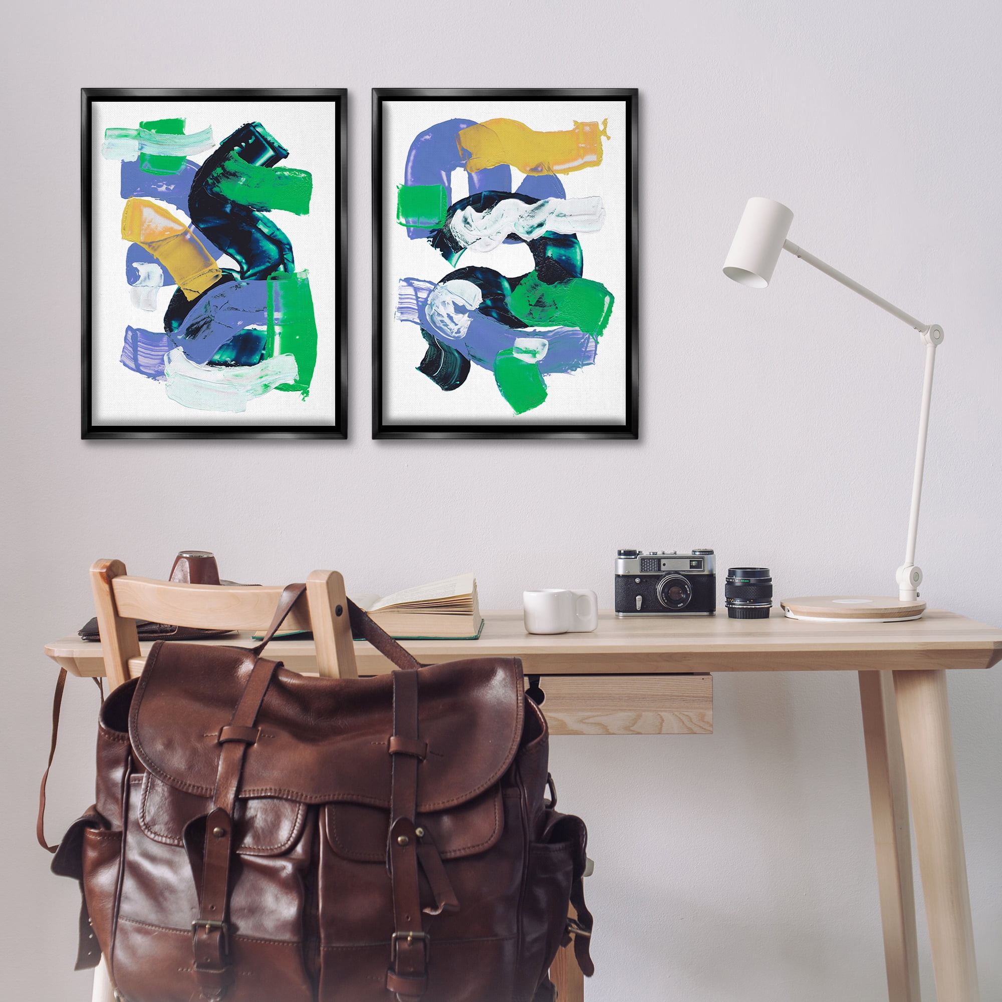 Stupell Industries Vibrant Abstract Tubes Abstract Painting Black Floater Framed Canvas Art Print Wall Art, 21 x 31, Set of 2