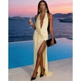 thumbnail image 4 of BABOMAREON Women’s Halter Deep V Neck Backless Maxi Dress Sleeveless Ruched Draped High Slit Evening Gown for Club Party Cocktail Formal Events, 4 of 6