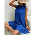thumbnail image 3 of Women'S Ruffle Hem Sleeveless Tank Dress Round Neck Casual Smock Summer Mini Dresses Royal Blue M, 3 of 6