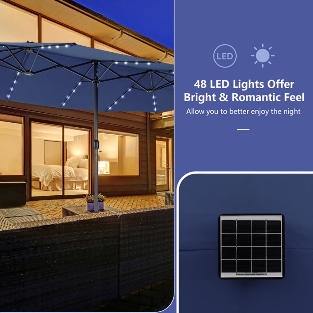 Aimee Lii 15 Feet Twin Patio Umbrella with 48 Solar LED Lights, Table Umbrella Outdoor Patio, Navy Aimee Lii 15 Feet Twin Patio Umbrella with 48 Solar LED Lights, Table Umbrella Outdoor Patio, Navy