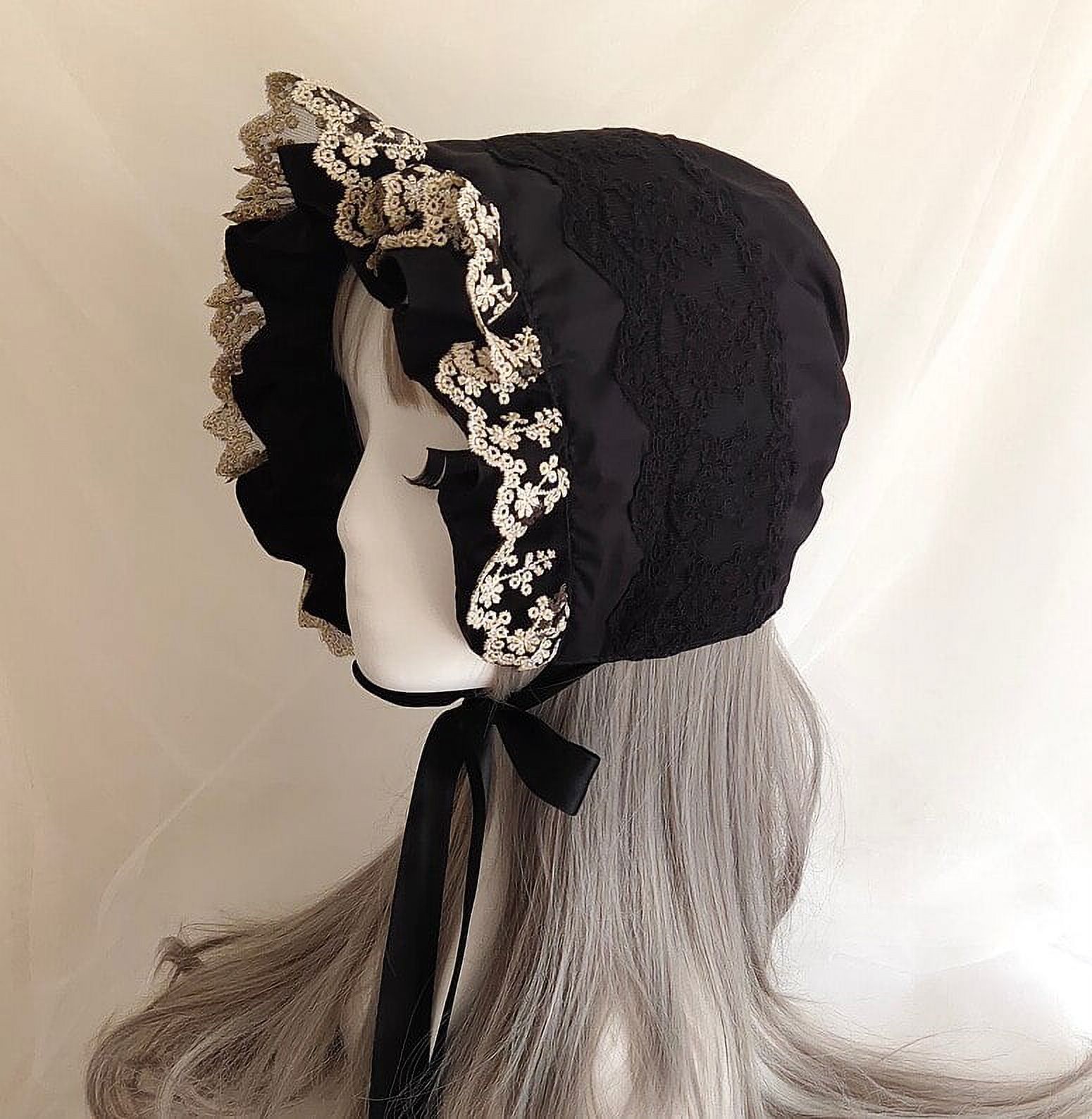 COCOpeaunt Medieval Vintage Maid Cosplay Pumpkin Cotton Cap Lace-up Adjustable Hat Women Girls Lolita Lace Bonnet Ruffled Hat Beanies Cap