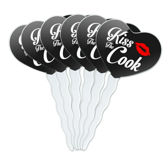 Kiss the Cook Heart Love Cupcake Picks Toppers Decoration Set of 6