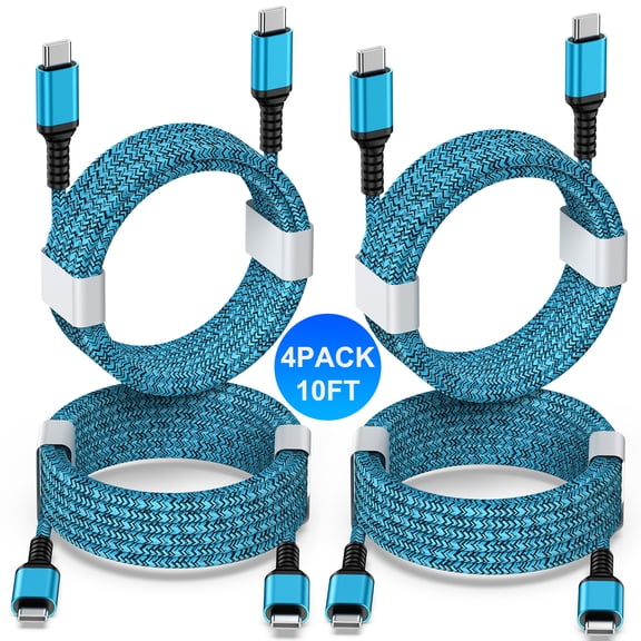 USB C Cables 10ft,ABCPOW 4Pack USB C to USB C Cable Nylon Braided 3A Fast Type C Charging Cable USB C Charger Cable 10Feet Compatible for iPhone16 15 Samsung Android Phone Charger Cord Type C Charger