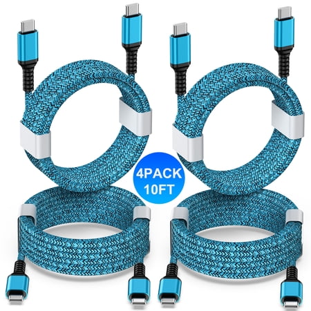 USB C Cables 10ft,ABCPOW 4Pack USB C to USB C Cable Nylon Braided 3A Fast Type C Charging Cable USB C Charger Cable 10Feet Compatible for iPhone16 15 Samsung Android Phone Charger Cord Type C Charger