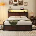 thumbnail image 6 of Fluest Full Bed Frame with 2-Tier Storage Headboard, USB Port and LED Light, 4 Storage Drawers, Rustic Brown, 6 of 7
