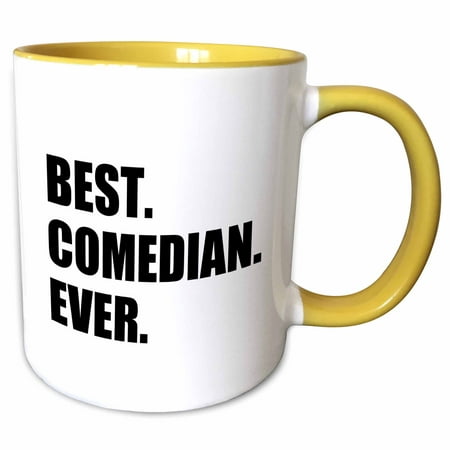 3dRose Best Comedian Ever - Stand-up and Comedy profession Gifts - black text - Two Tone Yellow Mug, (Best Comedy Skits Ever)