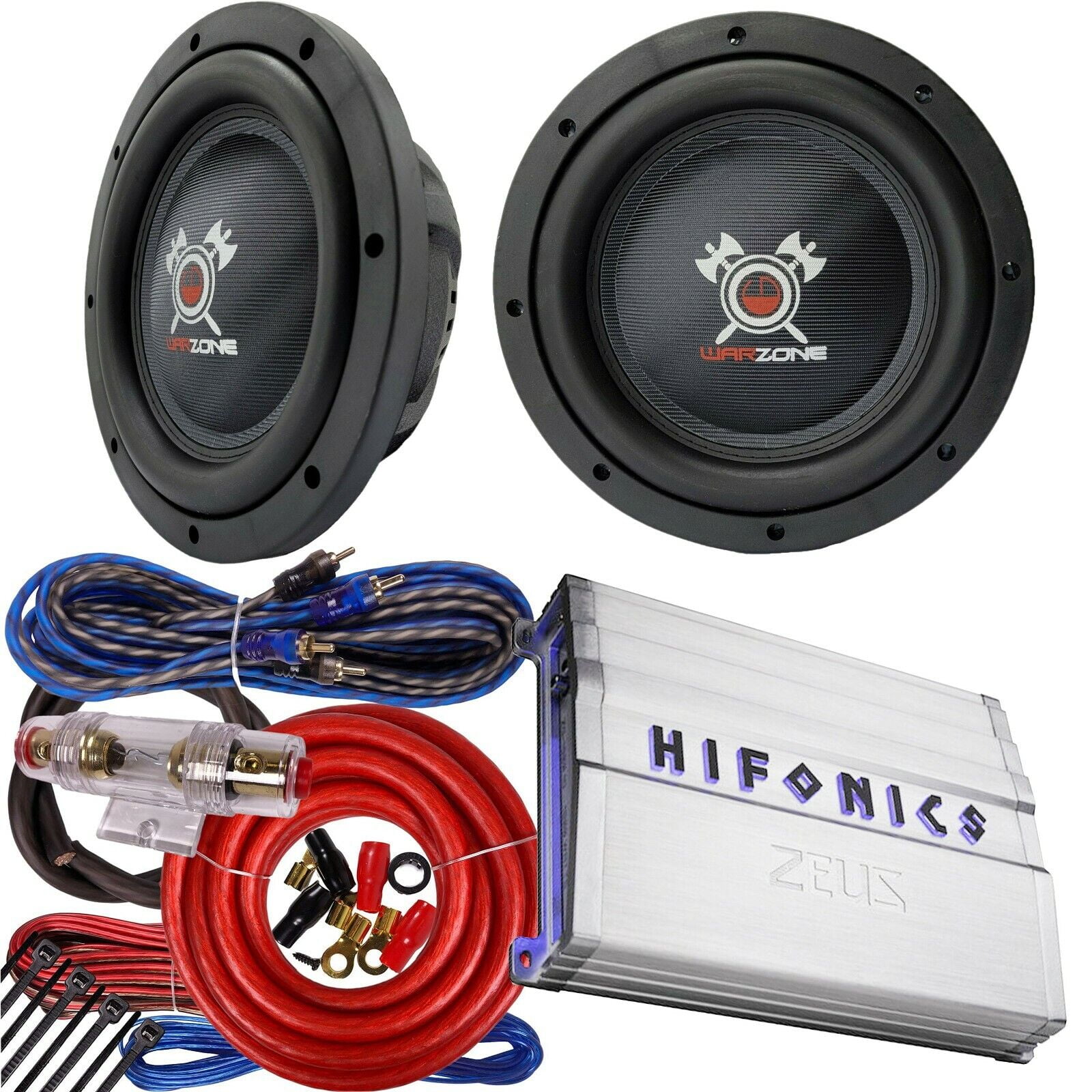 Hifonics Zeus ZG1800.1D Amplifier + 2x Warzone WZ12D4 12Inch Sub + 4